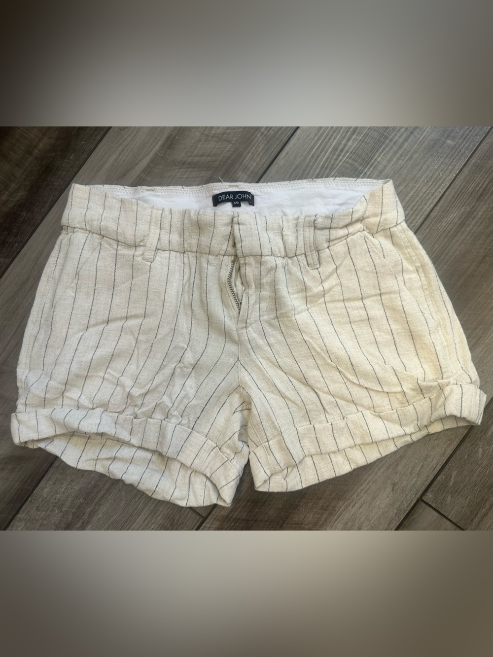 Dear John Cream Shorts with Navy Pinstripes